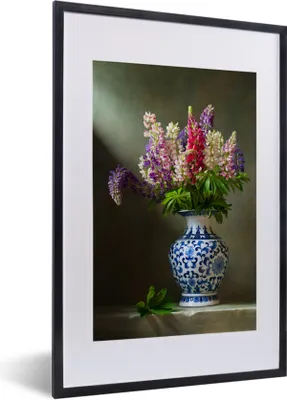 Produktbild von MuchoWow® Gerahmtes Poster Stillleben - Vase - Blumen 40x60 cm - Poster mit Schwarzem Bilderrahmen Wandposter Rahmen Foto Bilder - Poster in Rahmen
