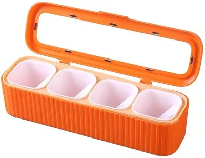 Obrázok produktu pre Kuchynská nádoba na bylinky so štyrmi priehradkami, vrátane lyžice, vhodná na kuchynskú linku – oranžová.