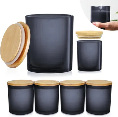 6 Glaskerzengefäße 200 ml mit Bambusdeckel, hitzebeständig