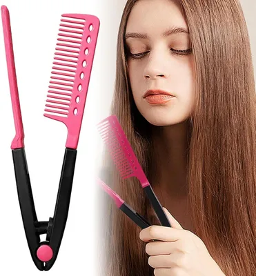 Imagen del producto de Plancha para el cabello en forma de peine, resistente al calor, antistática, ergonómica, portátil, para el cuidado del cabello
