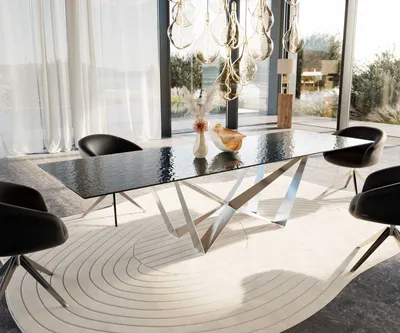 Produktbild von DELIFE Esstisch Edge 300x100 Reliefglas Rauchschwarz 3D-Design Spider Flachstahl Edelstahl