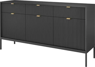 Produktbild von Kommode Sideboard Beistellkommode NOVA 02 schwarz mit 3 Türen und 3 Schubladen 154 x 83 x 39 cm