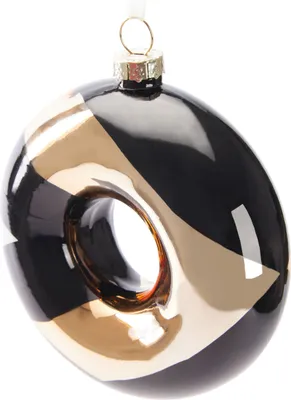 Produktbild von BRUBAKER Premium Weihnachtskugel Donut - Gold, Schwarz und Weiß Pfeil Muster - 10 cm Baumkugel aus Glas - Handbemalt