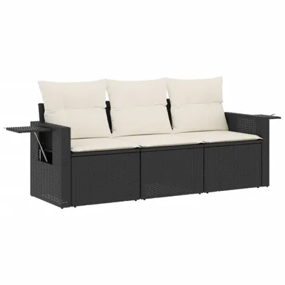 Obrázek produktu pro vidaXL 3dílná zahradní sedací souprava s polštáři Black Poly Rattan