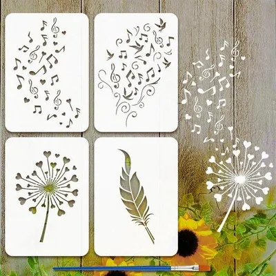 Immagine prodotto di Stencil a tema pittura - 4 pezzi con pennello - 21x29,7 cm