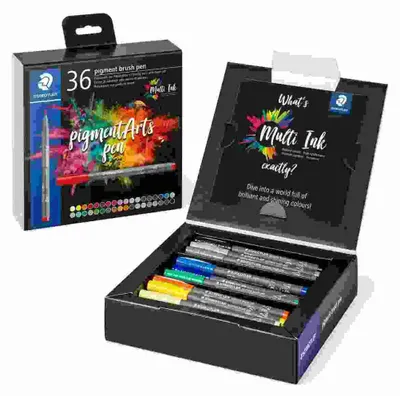 Produktbild von Staedtler Pigment Arts Brush Pen, 36 Farben, Mehrfarbig, Rund, Kunststoff, Polypropylen (PP), Tinte auf Wasserbasis, Erwachsene & Kinder