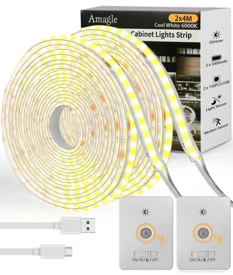 Obrázek produktu pro LED podsvícení do skříně s pohybovým senzorem, 2 kusy, pásky o délce 4 metry, stmívatelné