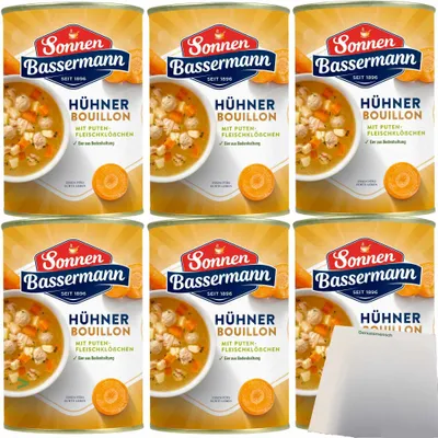 Produktbild von Sonnen Bassermann Hühnerbouillon mit Putenfleischklößchen 6er Pack (6x400ml Dose) + usy Block