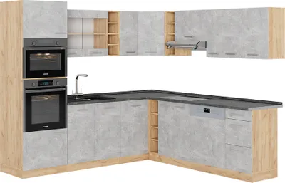 Produktbild von Eckküche Vicco R-Line Beton/Goldkraft Eiche 247 x 60 cm , AP Anthrazit, Model 53937