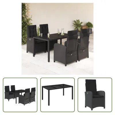Produktbild von The Living Store 5-tlg. Garten-Essgruppe mit Kissen Schwarz Poly Rattan