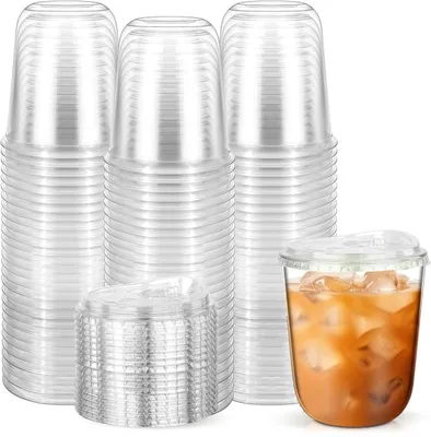 50er Set durchsichtige Plastikbecher 360 ml mit Trinkdeckel