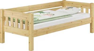 Produktbild von Kieferbett natur Einzelbett 90x200 Massivholz-Bettgestell Sofabett mit wählbarem Zubehör V-60.53-09ohne Zubehör