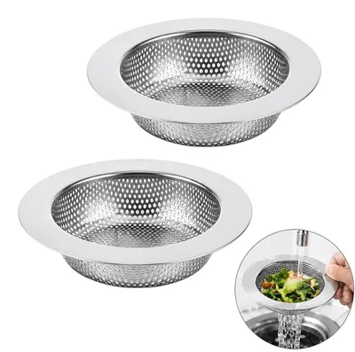 Immagine prodotto di Sifone di scarico in acciaio inossidabile, 2 pezzi, diametro 11,2 cm, per lavelli da cucina, attacco scarico 8-9,5 cm, a maglia fine
