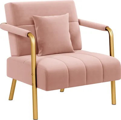 Produktbild von Yaheetech Samtiger Sessel Polstersessel mit Lendenkissen, Einzelsessel Loungesessel 71,5 cm B mit Metallbeinen, Rosa