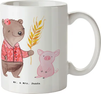 Produktbild von Mr. & Mrs. Panda Tasse Bäuerin Herz - Weiß - Geschenk, Bauernhof, Trinkbecher, mit Spruch, Tiere, Becher, Landwirtin, Kaffeebecher, Schweine, Kaffeetasse