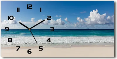 Produktbild von Wanduhr aus Glas – 60x30 cm - Glasbild - Glasuhr - Gehärtetes Glas - schwarze-zeiger - Seychellen-Strand