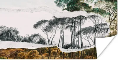 Produktbild von MuchoWow® Poster Italienische Landschaft Schirmkiefern - Kunst - Hendrik Voogd - Malerei - Schwarz-Weiß - Alte Meister 150x75 cm - ohne Rahmen