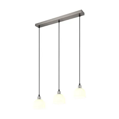 Zdjęcie produktu dla Lampa wisząca 60 x 150 cm, 3-punktowa, w kolorze niklowym i białym, ze szkła i metalu, z regulacją wysokości