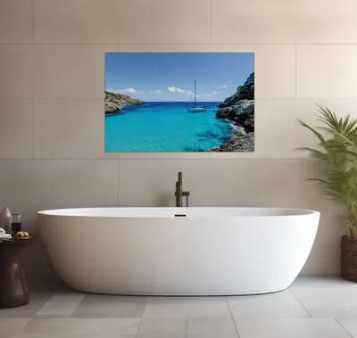 Produktbild von Wallario wasserfestes Poster selbstklebend 91,50 x 61 cm, Segelboot in der Bucht, Badezimmerposter Spritzschutz mit Hochglanzoberfläche in Glasoptik