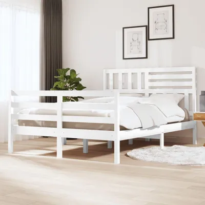 Zdjęcie produktu dla Nowoczesna, minimalistyczna rama łóżka wykonana z drewna, w jasnym, białym kolorze, idealna do sypialni