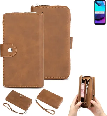 Produktbild von K-S-Trade Handyhülle Schutzhülle kompatibel mit Motorola Moto E20 & Portemonnee Tasche Handytasche Case Etui Geldbörse Wallet braun (1x)