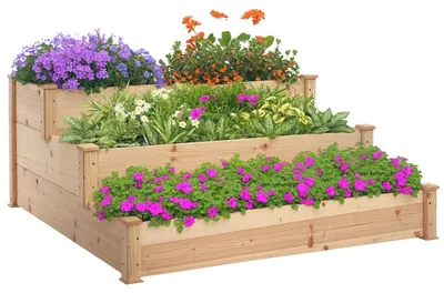 Image de Jardin vertical surélevé - Plate-forme de plantation - 3 niveaux - Bois de sapin - Pour balcon et jardin - 120 x 56 cm - Bois naturel