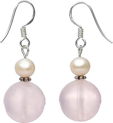 Produktbild von Ohrringe Ohrhänger aus Rosenquarz & Süßwasser-Perlen & 925 Silber Ohrschmuck