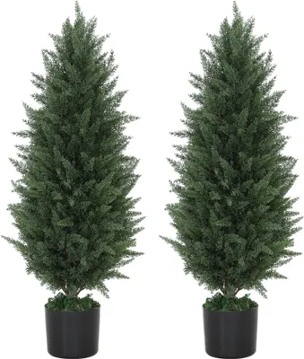 Zdjęcie produktu dla HOMCOM Zestaw 2 dużych, 90 cm, sztucznych cyprysów, sztuczne rośliny w doniczce, odporne na promieniowanie UV, sztuczne drzewo przypominające prawdziwe, dekoracja do salonu, sypialni i na zewnątrz