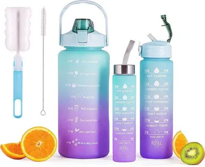 Obrázok produktu pre Sada fľašiek Famanu: 2 l + 900 ml + 500 ml s brčkom – modrá/fialová