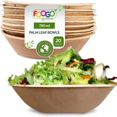 20 Palmblatt-Schalen, 20 cm, 750 ml, tief, rund, biologisch abbaubar