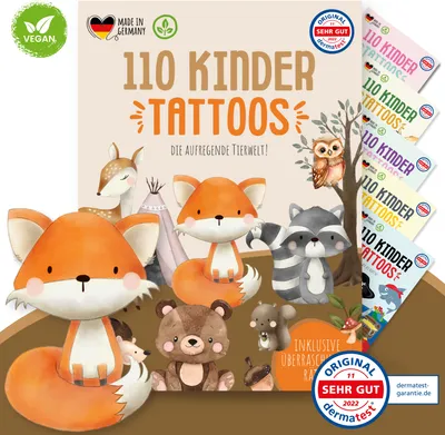 Produktbild von MeinBaby123® 110 hautfreundliche Hauttattoos für Kinder, Waldtiere, Geschenk Kinder, Mitgebsel Kindergeburtstag, Hochzeit Kinderspiele