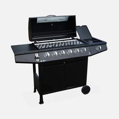 Immagine prodotto di Barbecue a gas a 6 bruciatori con fuoco laterale, Nero