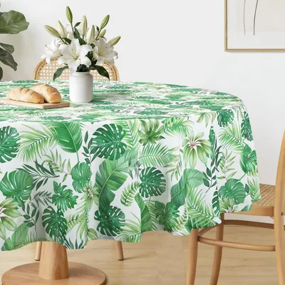 Produktbild von Tischdecke Rund 152 cm Frühling Sommer Blätter Palm Monstera Hawaii
