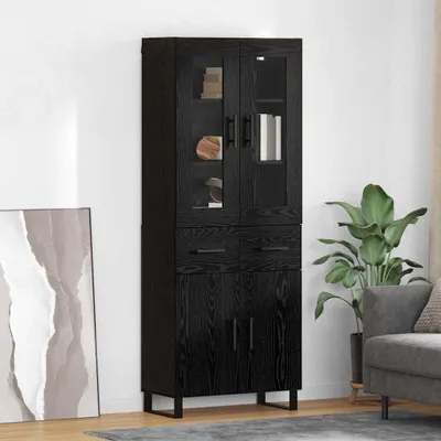 Zdjęcie produktu dla VidaXL Wysoka szafka, 2 sztuki, kolor czarny, imitacja dębu, wymiary: 69,5 x 34 x 180 cm