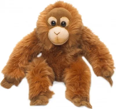 A plush orangutan toy is shown against a white background.