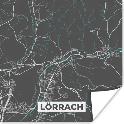 Produktbild von MuchoWow® Poster Lörrach - Stadtplan - Blau - Karte - Deutschland 50x50 cm - Wohnzimmerdekoration