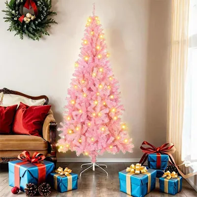 Produktbild von Schlichtes Weihnachtsbaum mit 300 LEDs mit Ständer Rosa 180 cm PVC - Künstliche Weihnachtsbäume DE7307333 2parcel
