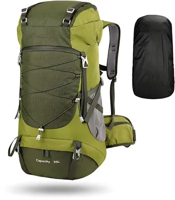 Produktbild von CarryQuest® - Rucksack 50L wasserdicht Nylon mit Regenhülle Grün