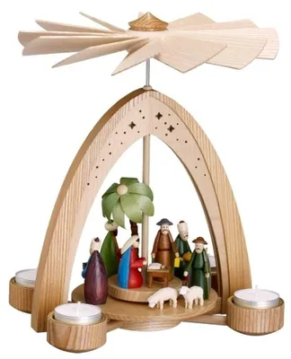 Produktbild von Tischpyramide Christi Geburt bunt mit Teelichter BxHxT 21,5x28x21,5cm NEU
