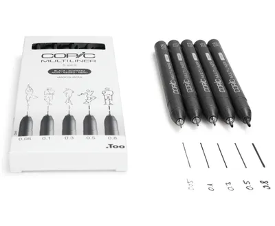 Obrázek produktu pro COPIC® 22075635 COPIC® Multiliner Fineliner schwarz 0,05 + 0,1 + 0,3 + 0,5 + 0,8 mm, 5 St.