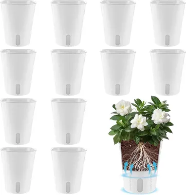 Produktbild von 12 Stück selbstbewässernde Blumentöpfe mit Wasserstandsanzeiger – Ideal für Kräuter und Zimmerpflanzen