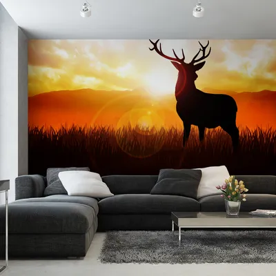 Produktbild von Muralo XXL Vlies FOTOTAPETE Hirsch Sonnenaufgang Berge 3D Effekt (B) 368 cm x (H) 280 cm Tapete Wandtapete WOHNZIMMER SCHLAFZIMMER 5154