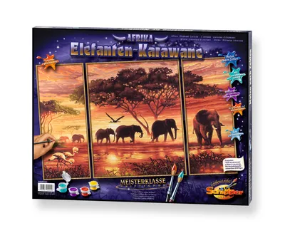 Produktbild von Noris Spiele Malen nach Zahlen - Elefanten-Karawane (Triptychon); 609260455