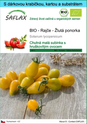 Obrázek produktu pro SAFLAX Dárková sada - BIO - Rajče - Žlutá ponorka - Solanum lycopersicum - 10 Semena - S dárkovou krabičkou, přepravním štítkem, dárkovou kartou a pěstebním médiem