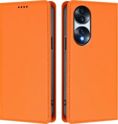 Image de Etui en cuir pour Honor 70, étui magnétique en cuirPolyuréthaneavec support Orange