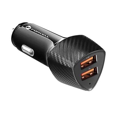 Zdjęcie produktu dla Ładowarka samochodowa Forcell Dual USB 3.4A z karbonową konstrukcją - czarna