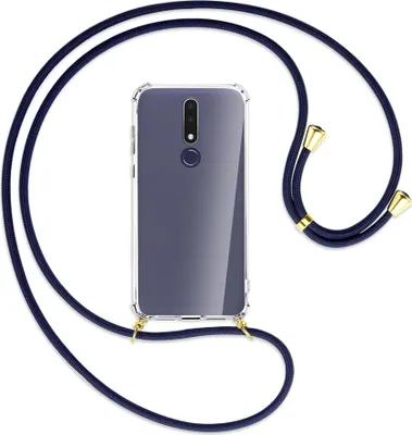 Produktbild von Handykette Backcover-Schutzhülle mit Band (Metall goldfarben) für Nokia 3.1 Plus - dunkelblau