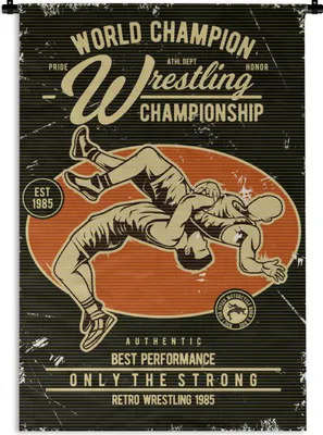 Produktbild von MuchoWow® Wandteppich Wandbehang Jahrgang - Ringen - Sport 90x135 cm Tapisserie Dekoration Wandtuch - Baumwolle - Wandskulptur