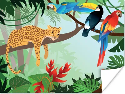 Produktbild von MuchoWow® Poster Dschungeltiere - Tukan - Jungen - Mädchen - Leopard 160x120 cm - Foto Plakat
