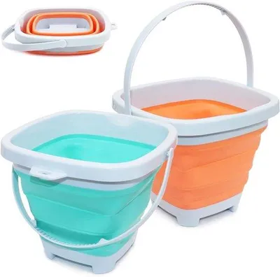 Produktbild von Silikon Eimer Set blau/orange für Strand Camping